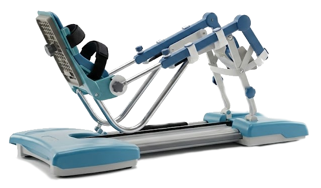 Szyna CPM — urządzenie do rehabilitacji kolana zamontowane na nodze pacjenta